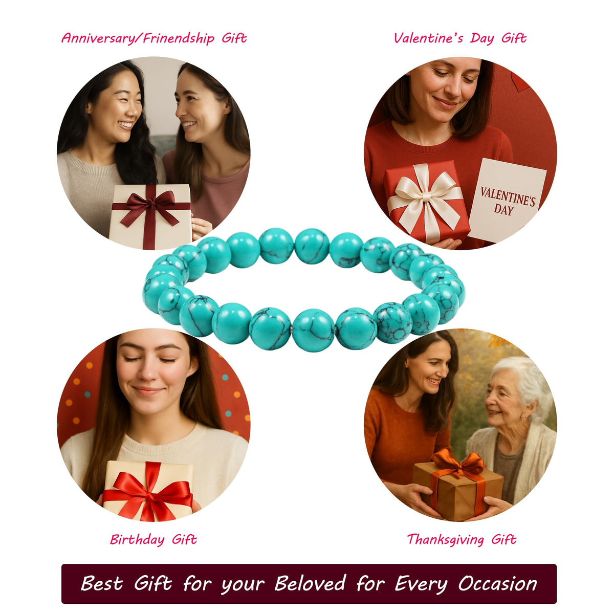 Naupyal December Birthstone Bracelet for Women Men,Turquoise Natural Stone Beaded Bracelets,Healing Crystal Gemstones Stretch Bracelet Stress Relief Month Bracelet Birthday Jewelry Gifts