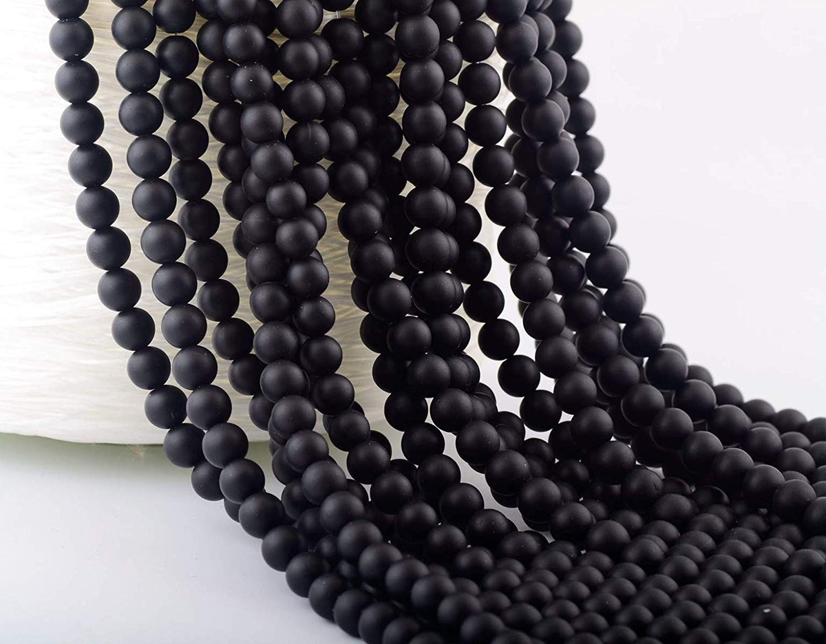 Natural Stone Beads 100pcs 6mm Matte Black Onyx Agate Dull Polish Round Stone Beading Loose Gemstone DIY Smooth Beads for Bracelet Necklace Earrings Jewelry Making (Matte Black Onyx, 6mm)