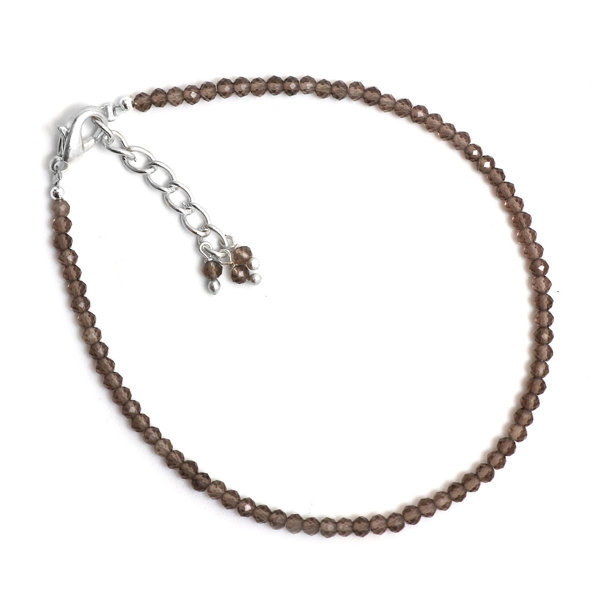 Gempires Smoky Quartz Bracelet for Women | Handmade Dainty Gemstone Beaded Bracelet 2.5 mm | Adjustable Silver Plated Minimalist Jewelry | Lightweight Everyday Bracelet | Elegant Gift for Her