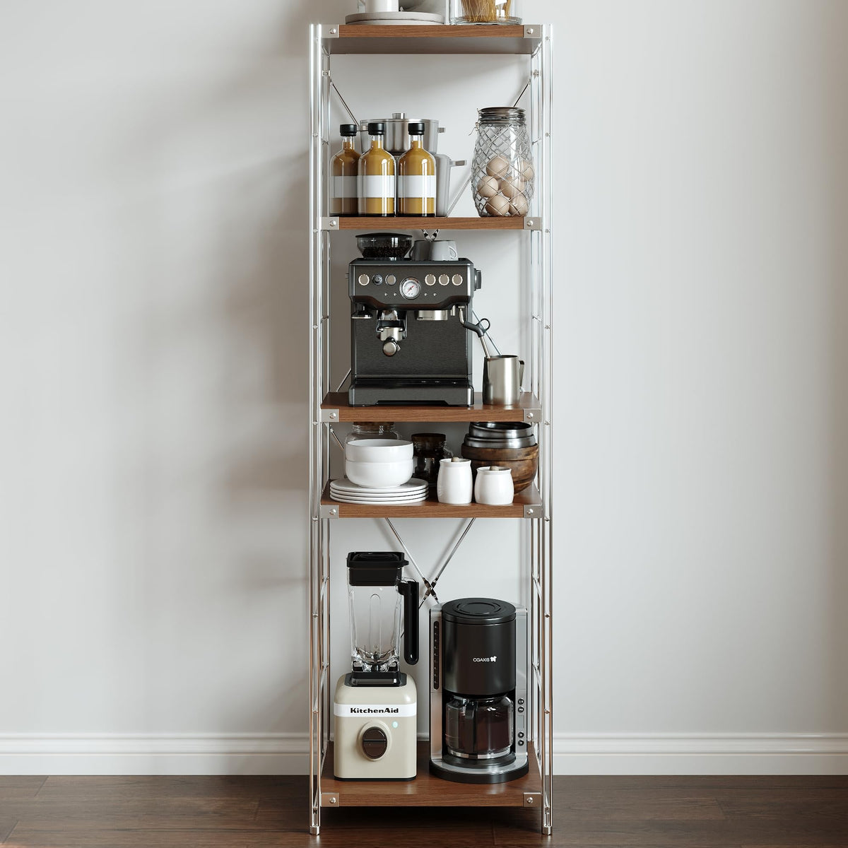 Achene 5-Tier Industrial Bookshelf, Storage Bookcase for Living Room, Bedroom, Home Office, and Kitchen, 18"x18"x67" Inches (Dark Walnut, 5T18IN)