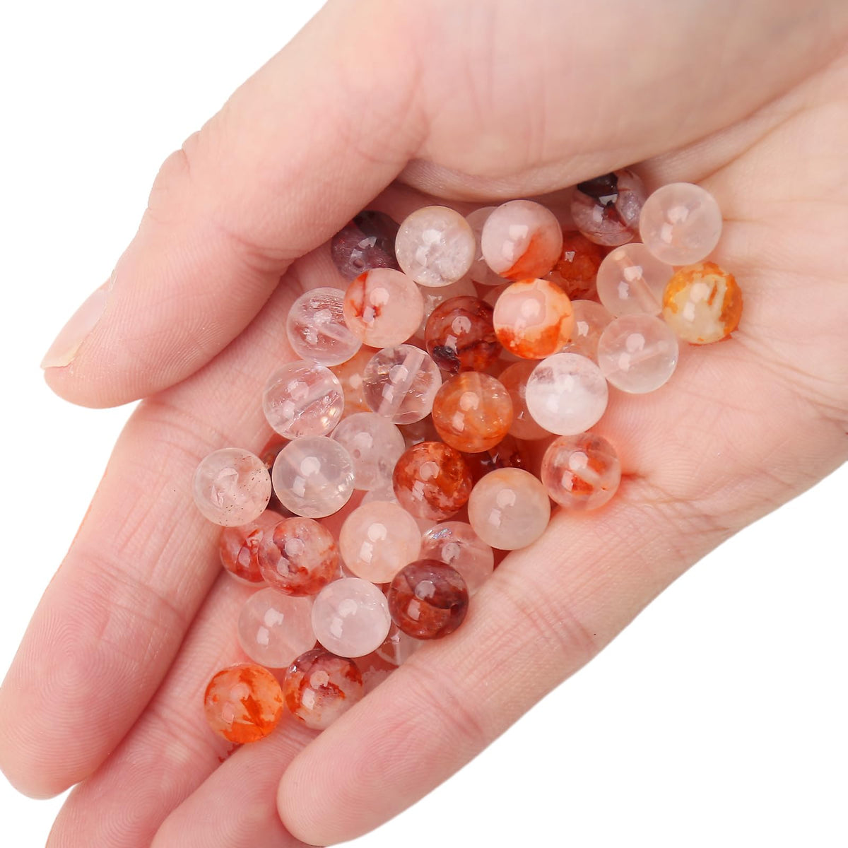 70PCS Natural 8MM Healing Gemstone, Red Hematoid Quartz Energy Stone Round Loose Beads, Semi-Precious Crystal Beads with Free Elastic String for Jewelry Making DIY
