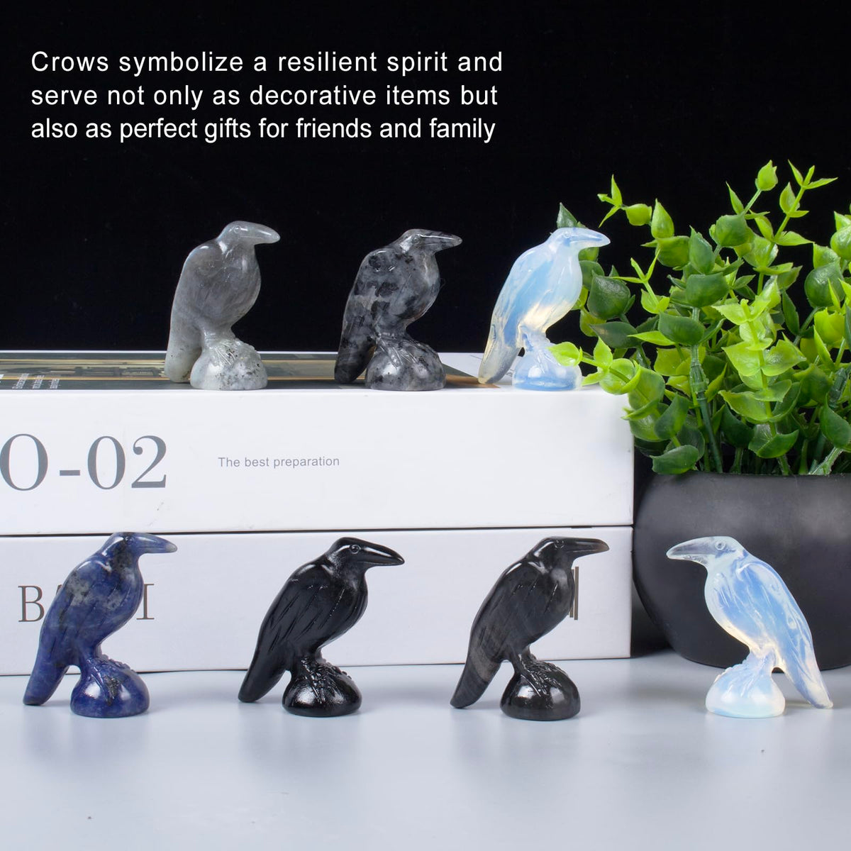 QLRSUXN Natural Labradorite Raven Figurines,2 Inch Healing Crystal Animal Statues,Lucky Guardian Pocket Crow Figurines as Women’s Gifts,Raven Statues for Office Home Decor and Ornament.
