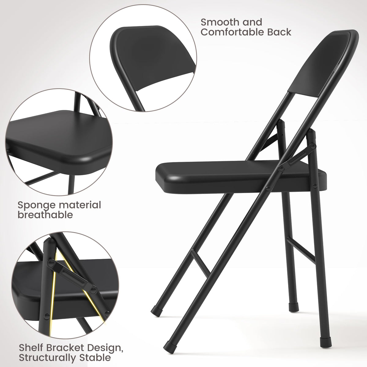 8 Pack All-Steel Folding Chairs Set of 8, Heavy Duty Metal Foldable Dining Chair with Backrest, Hold Up to 350 LBS, Black Portable Fold Chair for Home, Office, Indoor & Outdoor Events