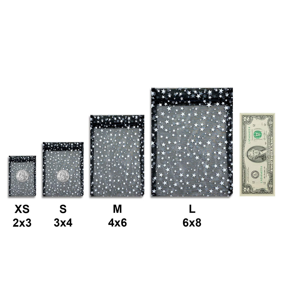100-Pack 4x6 Sheer Organza Drawstring Gift Bags (Medium) - Metallic Stars (Black/White) - Wedding Party Favors, Jewelry, Candy, Treats Mesh Pouch by The Display Guys