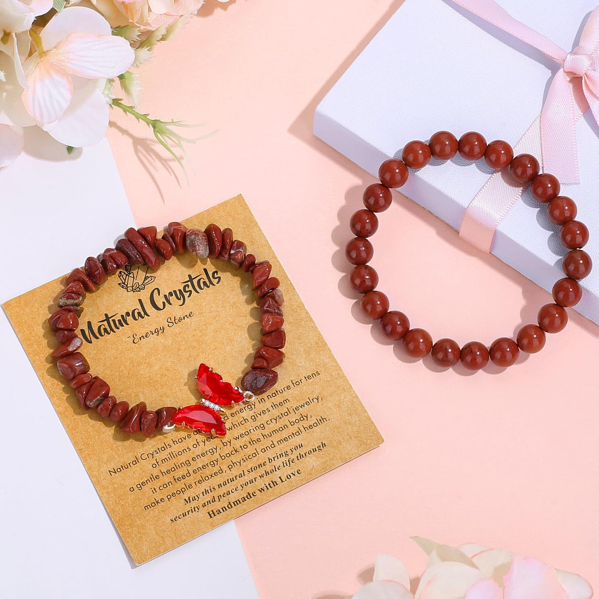 DUQGUHO 2Pcs Butterfly Bracelets for Women Turquoise Bracelet for Women Healing Crystal Bracelet Natural Red Turquoise Jewelry 8mm Beaded Bracelet Gifts for Women