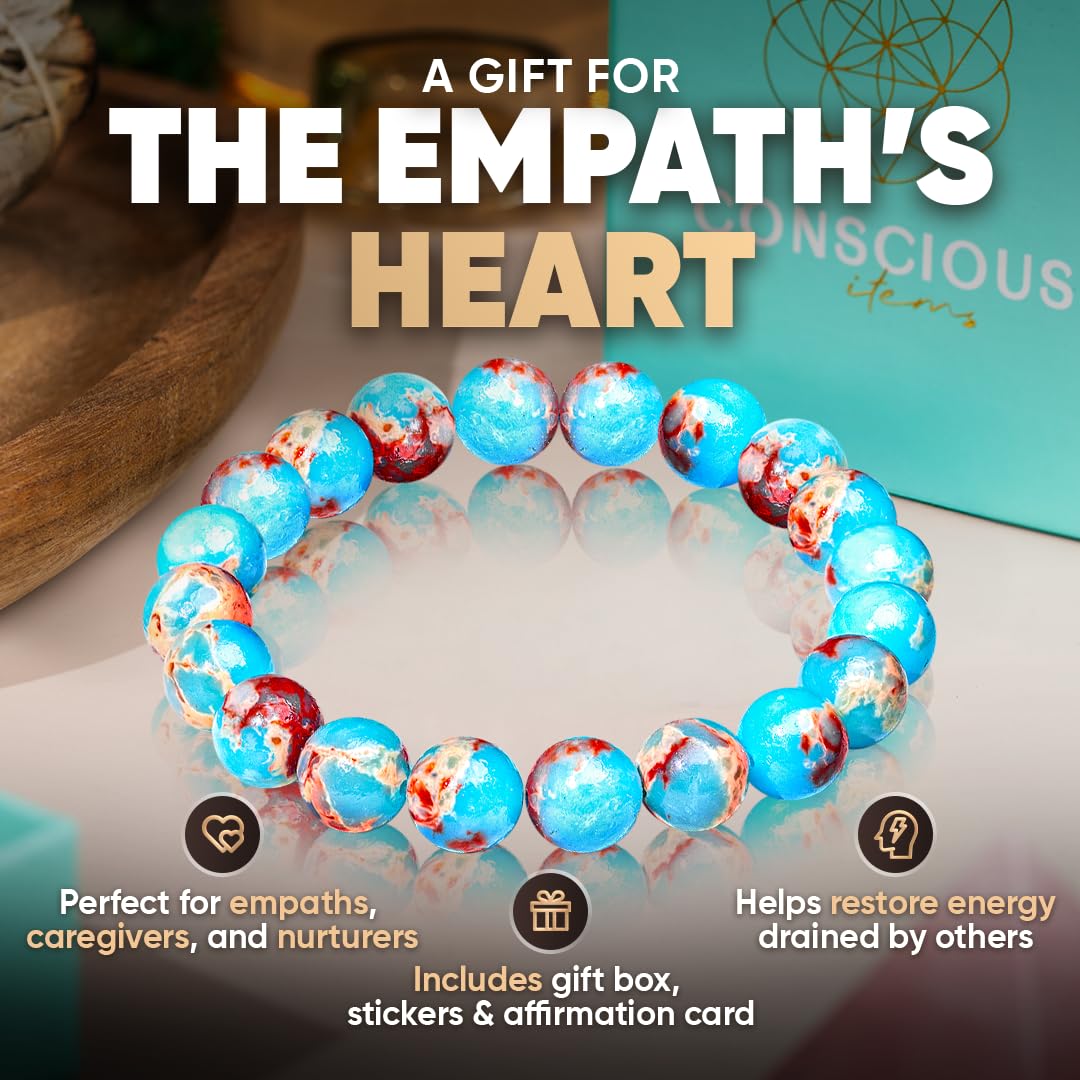 Conscious Items Empath’s Shield Gemstone Bracelet, Aqua Terra Jasper Crystal Bracelet for Calm, Boundaries & Balance, Natural Jasper Stone Beaded Bracelets for Caregivers & Empaths