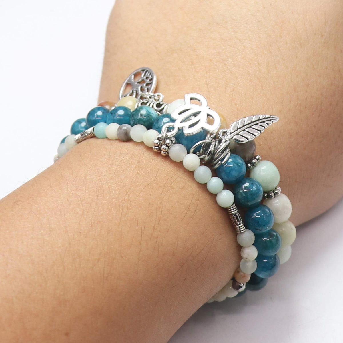 UEUC Tree of Life Yoga Healing Stone Bracelets,Multilayer Lotus Chakra Stone Reiki Bracelet Sets,Anxiety Crystal Natural Stone,for Women Stress Relief