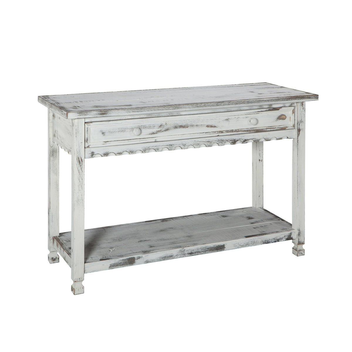 Alaterre Furniture Rustic Country Cottage Console Table with 1 Drawer & 1 Shelf, Distressed Finish - Perfect for Living Room, Entryway, Hallway