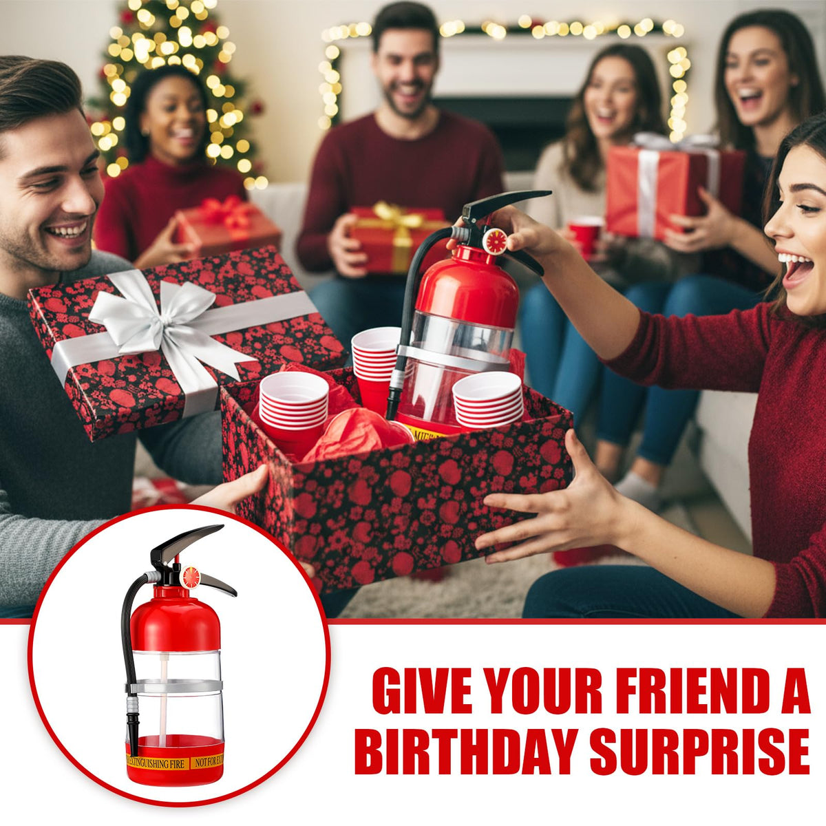 Potchen 2l/70oz Liquor Drink Dispensers Fire Extinguisher with 12 Cups Firefighter Firetruck Party Supplies Anything But a Cup Party Decoration Beverage Alcohol Dispenser Pump Gifts for Man Father Day