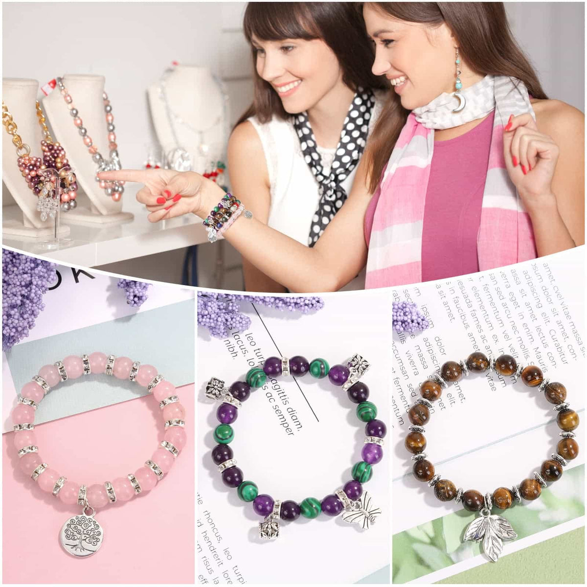 PAXCOO 473Pcs Stone Jewelry Making Kit Crystal Stone Bracelet Making Kit for Adults, Crystal Natural Healing Beads for Jewelry Making, Bracelet Making