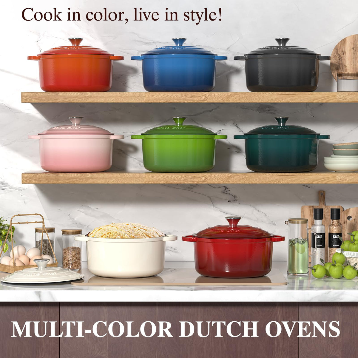 Enameled Cast Iron Dutch Oven - Umite Chef 5QT Pot with Lid & Cotton Potholders - Heavy-Duty Cookware for Bread Baking, Braising, Stews, Roasting(Red)