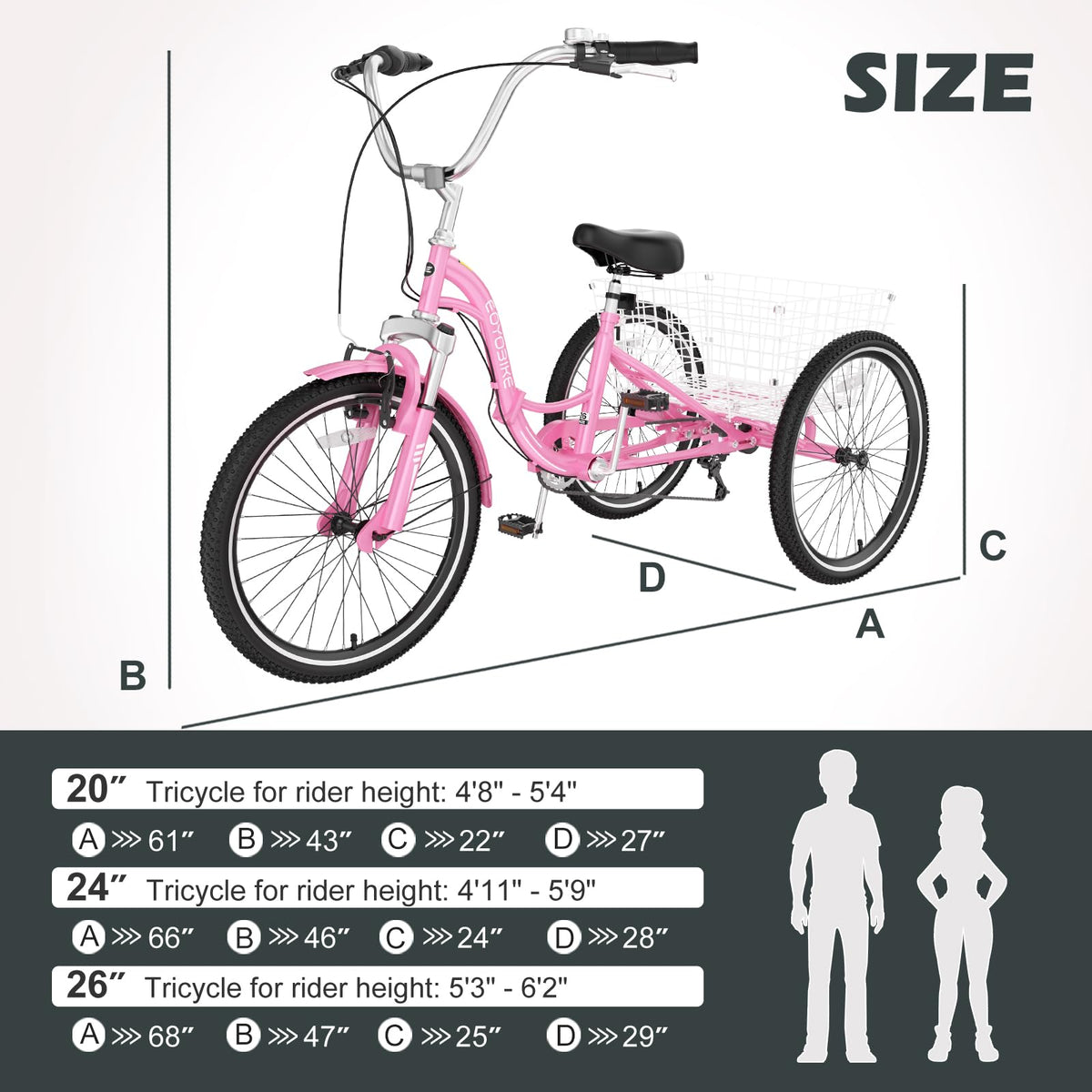 H&ZT Adult Tricycle, 3 Wheeled Bike, Trike Cruiser Bike, with 7-Speed Gear, Parking Brake Handle, Low Step, Large Rear Basket, Elderly Friendly, for Men, Women, and Teens