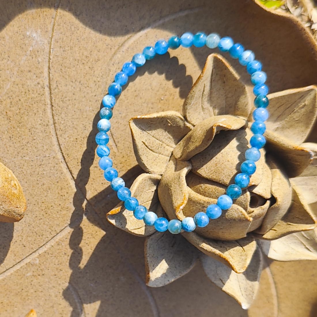 4MM Blue Apatite Bracelet for Unisex | Natural Third Eye & Throat Chakra Crystal Stone for Future, Feng Shui, Meditation, Divination, Amulets | Anxiety Stress Relief | fits for small wrist size