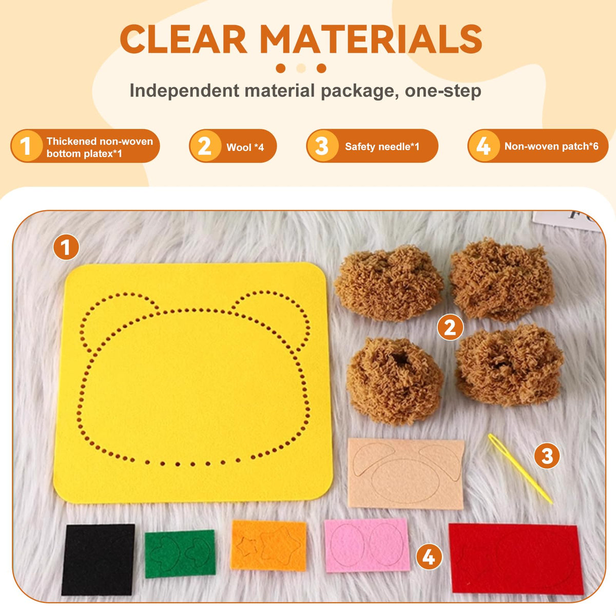 Vanttokeey DIY Embroidery Doll Set, 4pcs Cute Cartoon Animal Sewing Craft Kit Sewing Projects Yarn Board (Deer + Elephant + Lion + Bear)