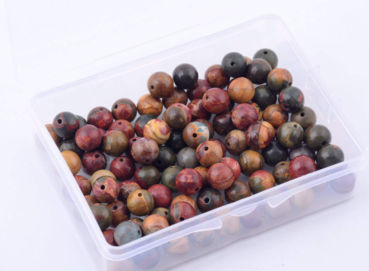 Natural Stone Beads 100pcs 8mm Picasso Jasper Round Genuine Real Stone Beading Loose Gemstone Hole 1mm DIY Charm Smooth Beads for Bracelet Necklace Earrings Jewelry Making (Picasso Jasper Red, 8mm)