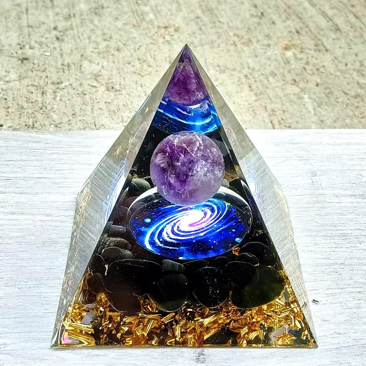 ycyingcheng Moonstone Crystal Orgone Pyramid Ogan Crystal Energy Tower, Nature Reiki Chakra Crushed Stone Jewelry, Crystal Pyramid for Home Decor (Blue Nebula)