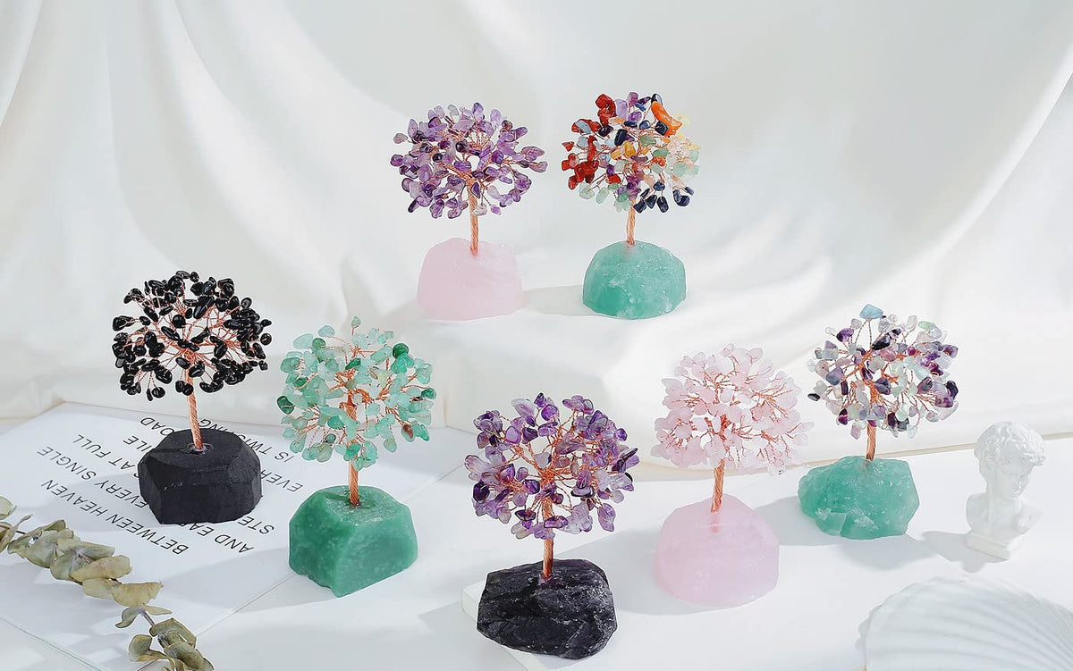 QINJIEJIE Fluorite Crystal Tree Healing Crystals Gemstone Tree Natural Stone Base Copper Wire Life Tree Money Tree Energy Desk Decor Spiritual Gifts Meditation