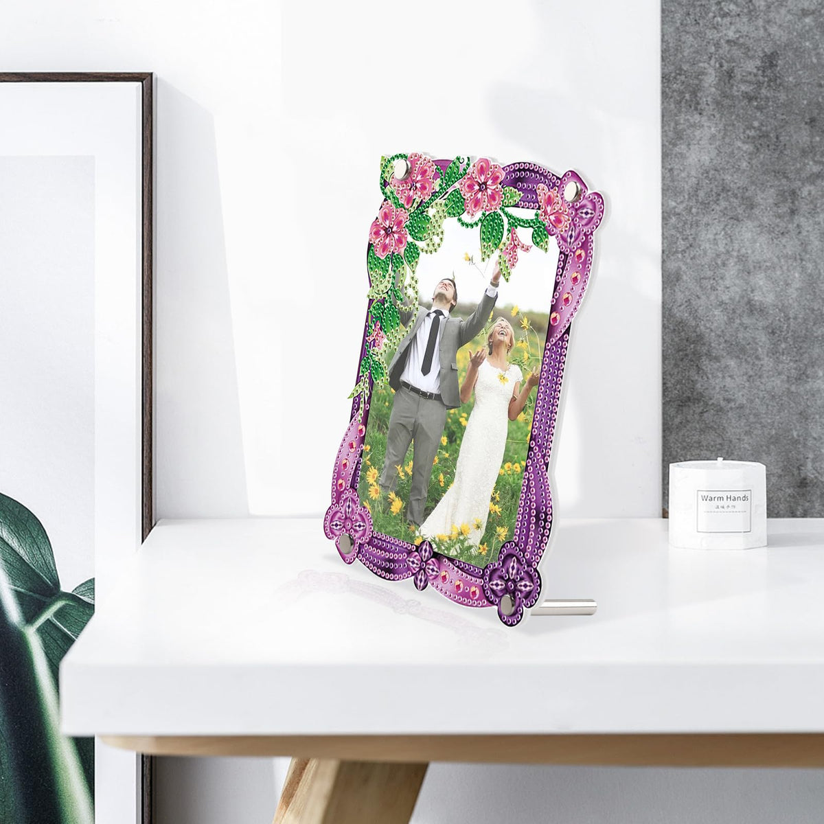 5D Diamond Art Painting Kits Photo Frames with Stand, Flowers Diamond Art Kits Photo Frame Desktop, 5D Special Shape Crystal Rhinestones Diamond Art Kits for Home Living Room Office Table Top Decor