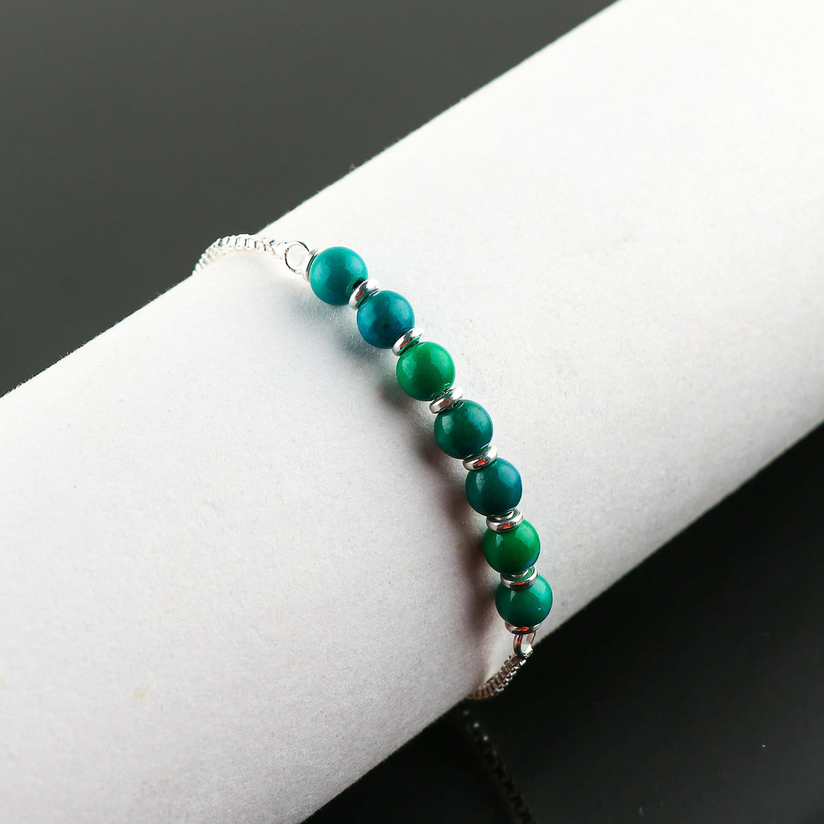 TGH Handmade Natural Chrysocolla Gemstone Round Beads Bolo Bracelet – Chakra Healing Crystals – Silver Plated Adjustable Slider – Gift for Women Birthday Christmas Gifts