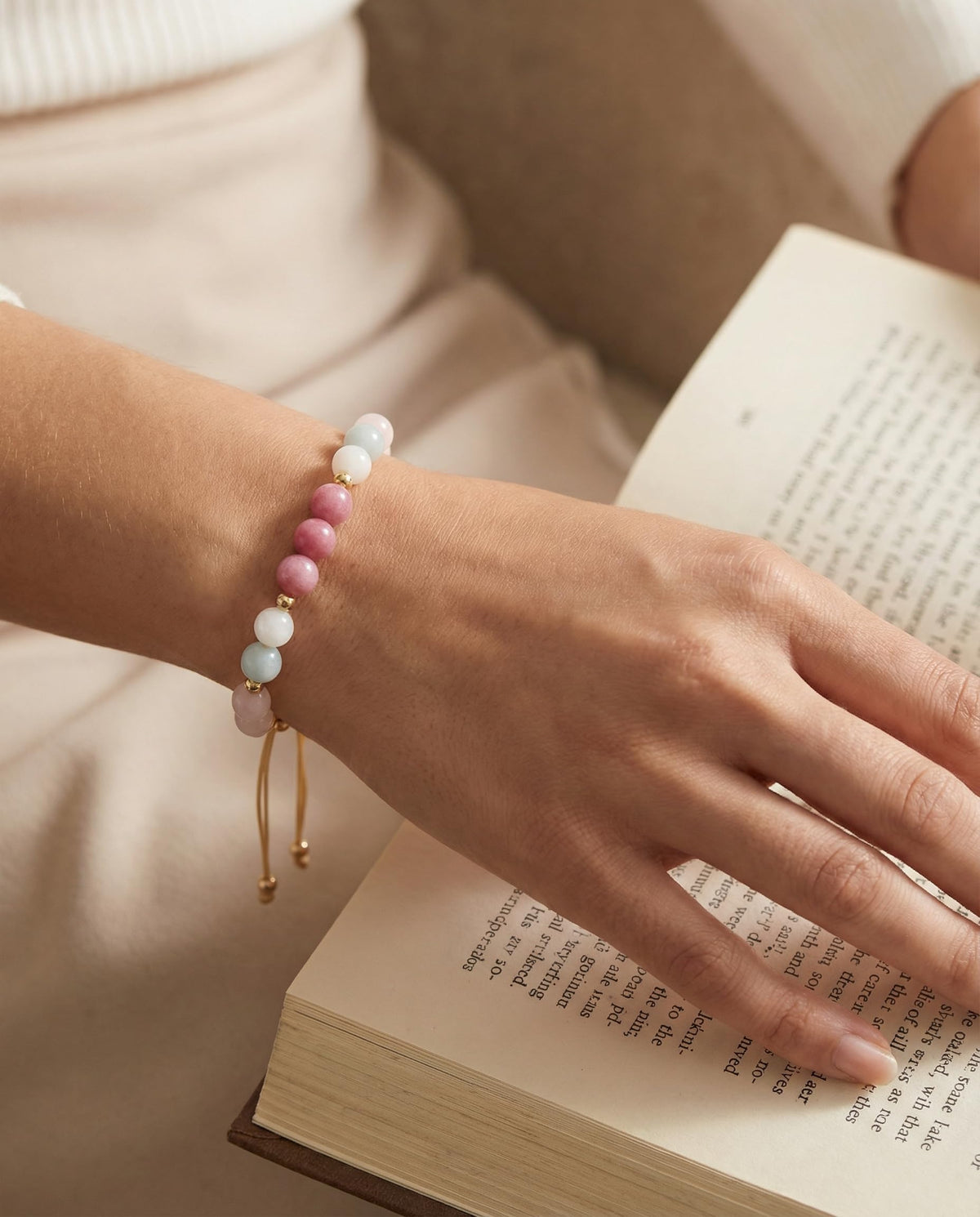 HGDEER Anxiety Relief Items Crystals Beaded Bracelets for Women, Stress Healing Moonstone Rose Quartz Stone Mental Health Gifts Anti Panic Attack Comfort Natural Spiritual Protection Calming