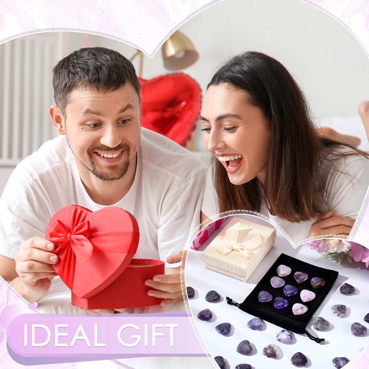 Ecation 120 Pcs Heart Quartz Bulk Crystals Stone Bulk Natural Polished Stone Heart Love Carved Healing Worry Crystal with Flannel Bag for Women Gifts(Amethyst)