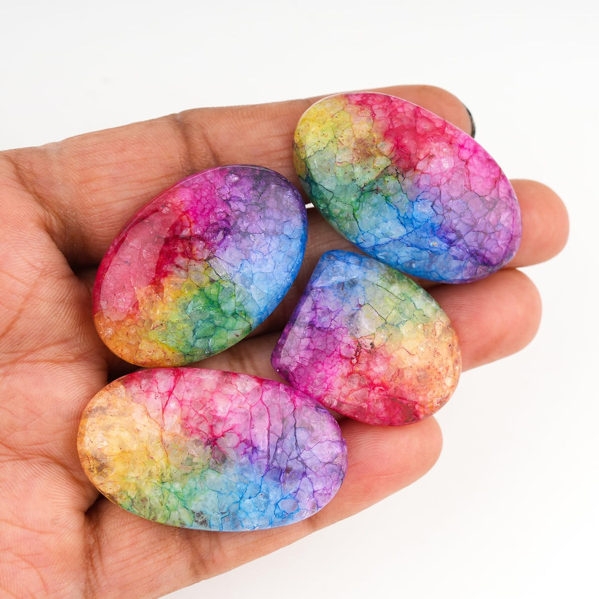 CRYSTALINES 4pcs, Wholesale Genuine Multi Color Solar Quartz Gemstone, DIY Jewelry Making, Flat-Back Cabochon Assorted Loose Supplies, Healing Crystals, Wire Wrapping, Giftgiving, Gem Collection