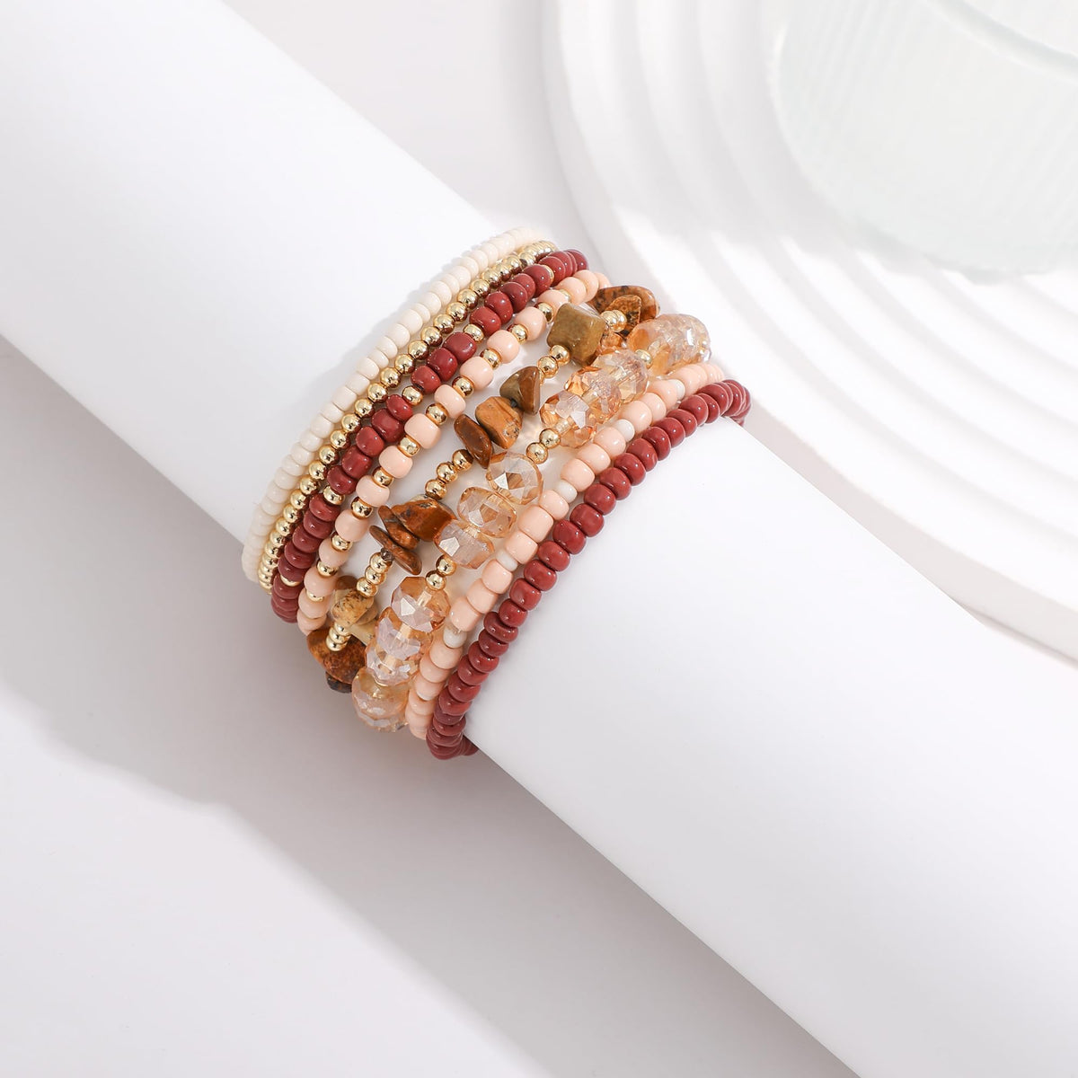 RISHEGAE Heishi Beaded Stretch Bracelets for Women Stackable Polymer Clay Beads Bracelets Friendship Boho Summer Beach Bracelet Jewelry Set (A-A brown)