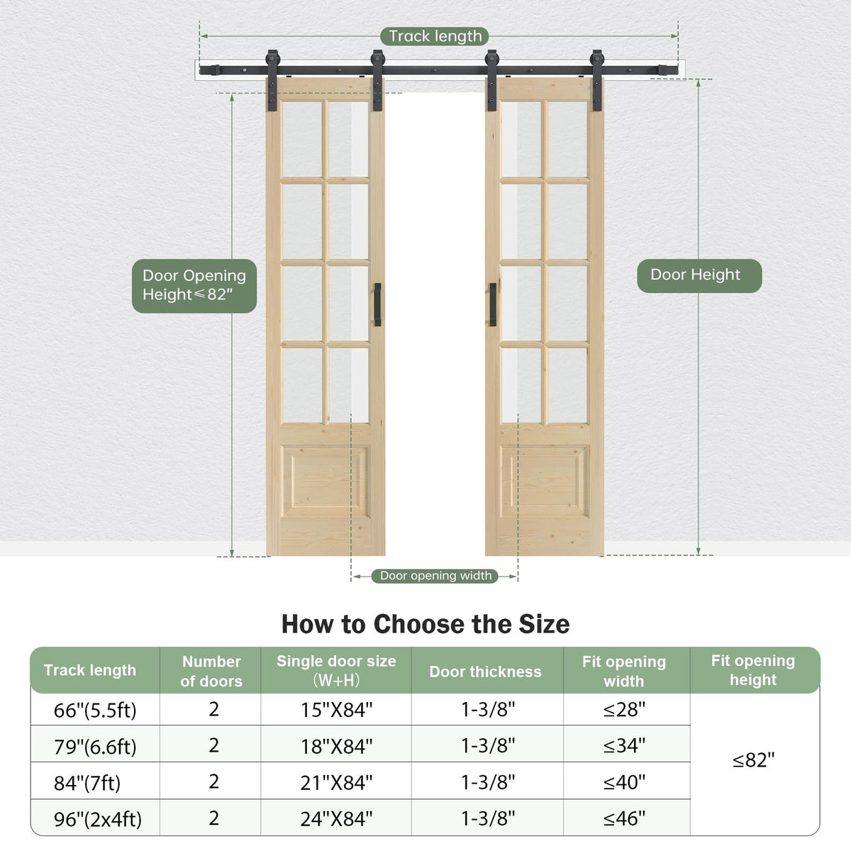 Roymelo Preassembled 48x84 (Double 24x84) Inch Clear Glass French Interior Door with 8Ft Barn Door Hardware Kit Included, Spruce Wood Support DIY Dyeing, Easy Assembly