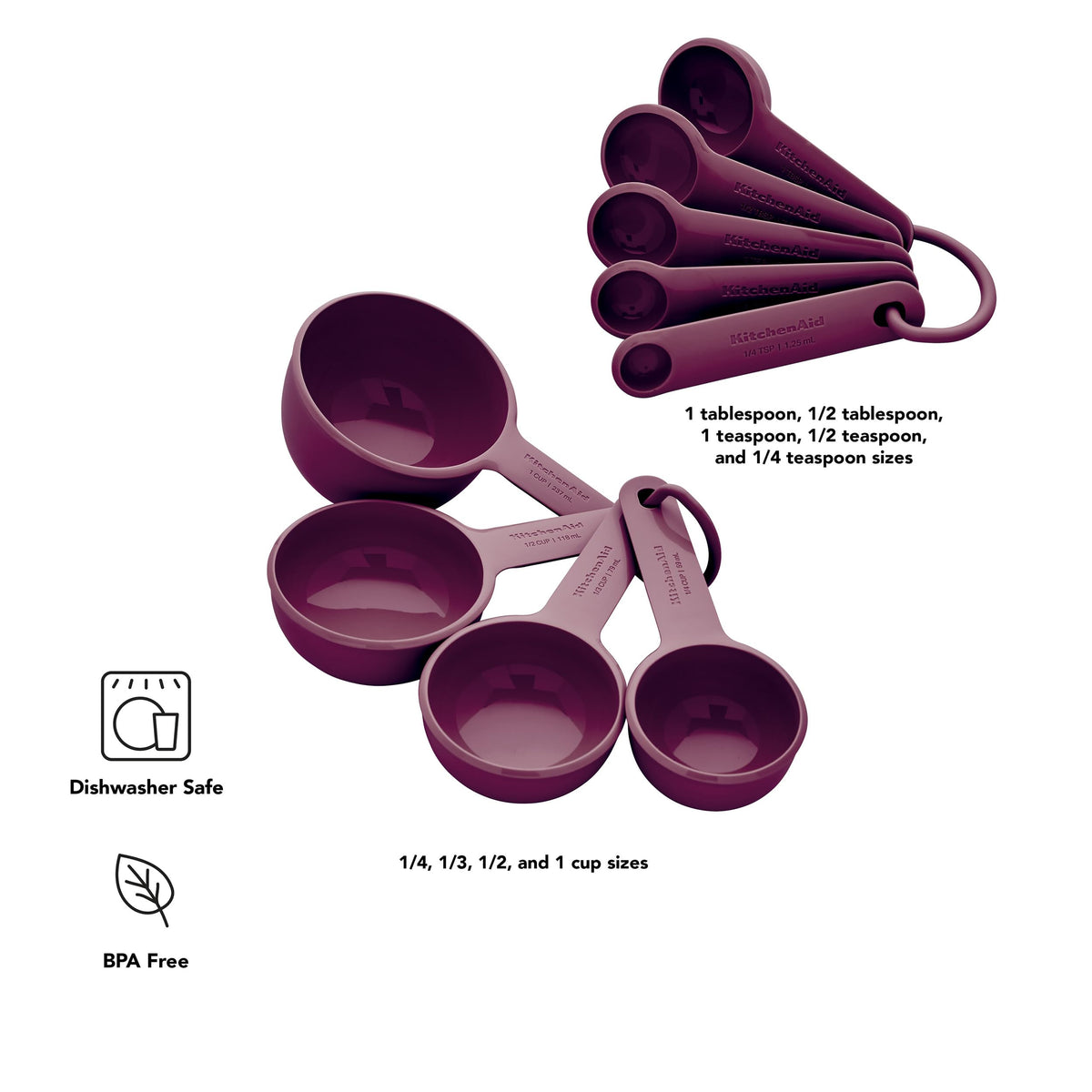 KitchenAid Measuring Cups and Spoon Set, Beetroot, 9-Piece