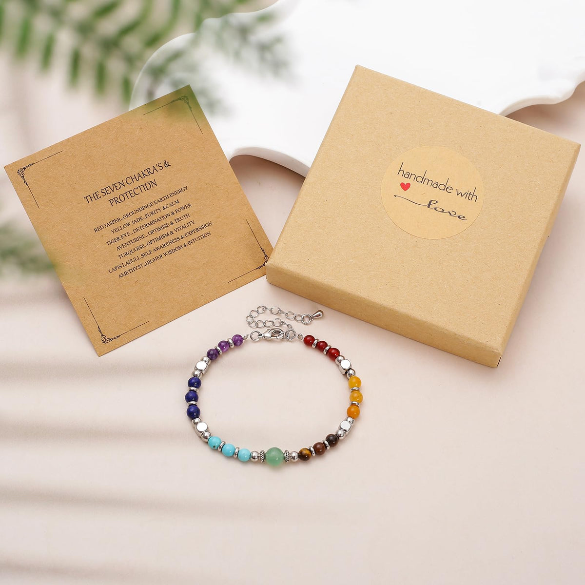 MTJAHPS Protection Bracelet, empath protection, black obsidian Crystals and Healing Stones Bracelet for Women ,Luck ,Anxiety and Stress Clam Bracelet (C-7 Chakra's&Protection)