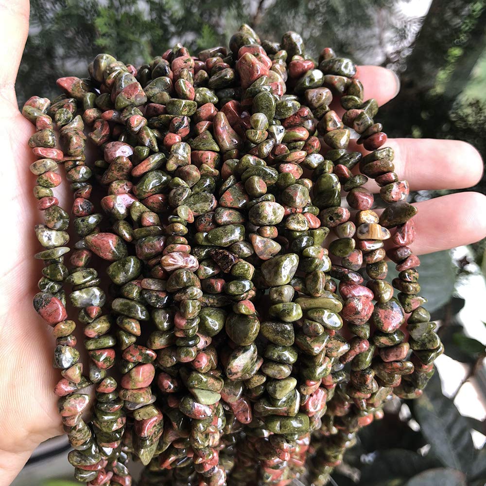 favoramulet 5-8mm Unakite Tumbled Stone Chip Beads for Jewelry Making, Irregular Shaped Healing Crystal Loose Bead Supply Pack of 2 Strands(64 inches)