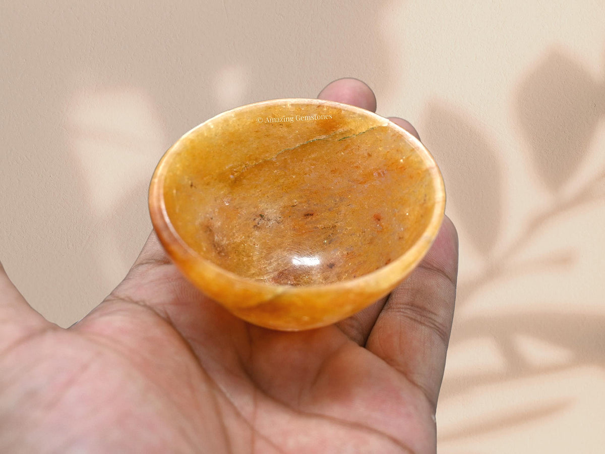 Golden Quartz Crystal Bowl - 2 Inch Decorative Bowls for Room and Home Decor - Gemstone Healing Crystals for Elegant Display, Positive Energy Balance and Gift