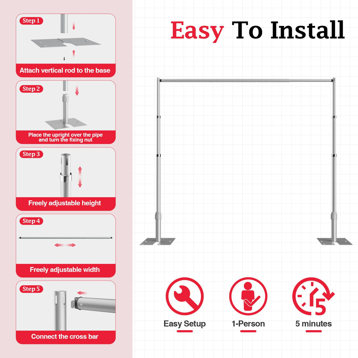 EMART Pipe and Drape Backdrop Stand Kit, 12ftx10ft Heavy Duty Adjustable Photo Background, Metal Frame with Flat Base for Wedding, Birthday Party, Banquet Decorations