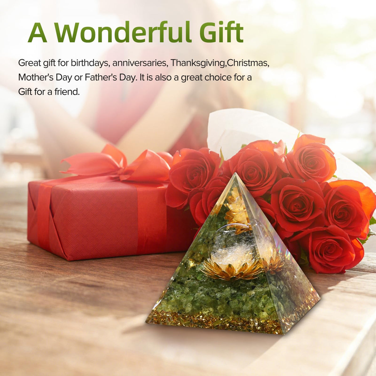Hopeseed Orgone Pyramid for Positive Energy, Orgonite Natural Peridot&White Crystal Healing Crystals Pyramid for Reduce Stress Chakra Reiki Healing Meditation Cleanses the Mind and Boosts Confidence