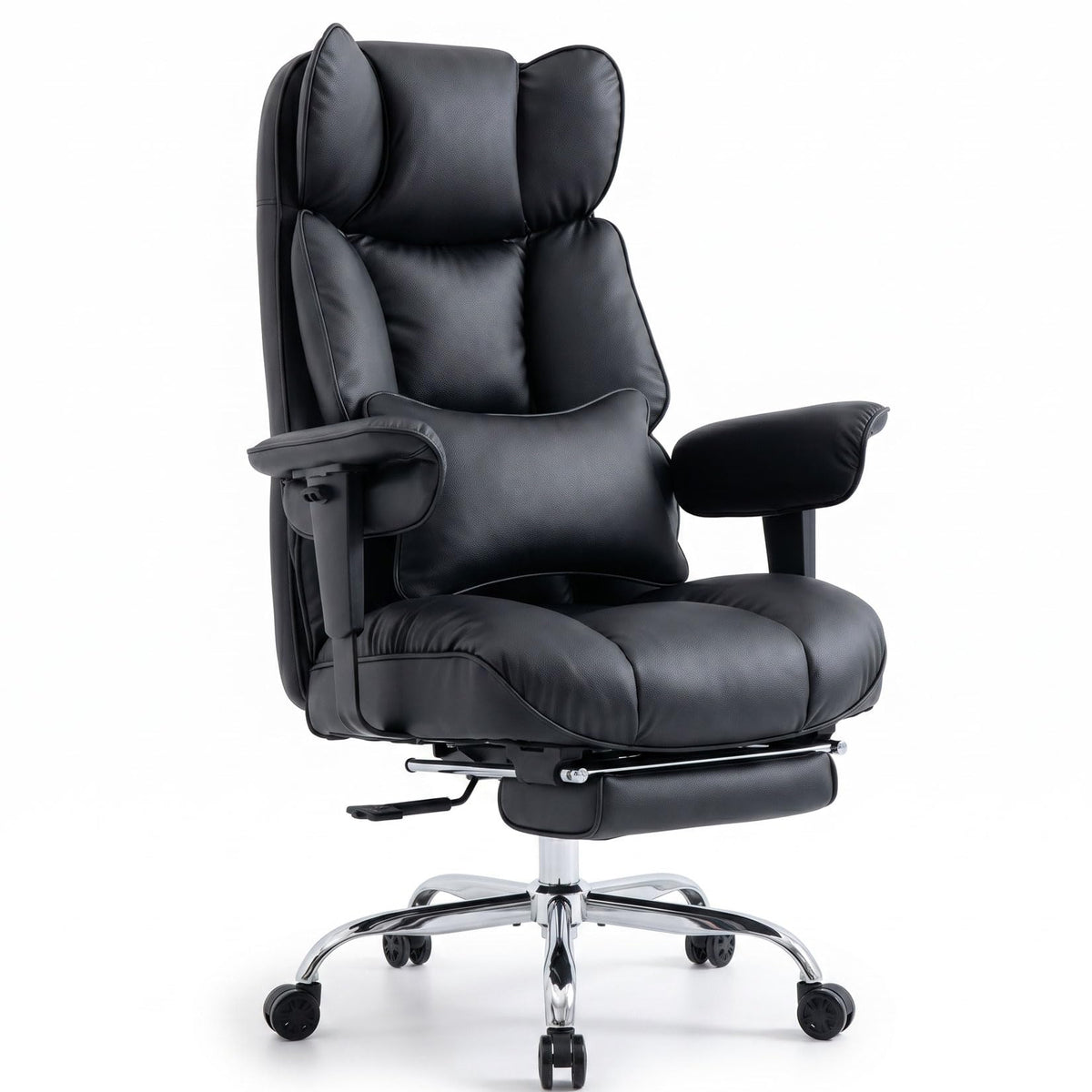 Efomao Big and Tall Office Chair 400lbs - Heavy Duty Reclining Desk Chair with Footrest, Spacious High Back PU Leather Executive Chair, Double-Layer Spring Support, Black