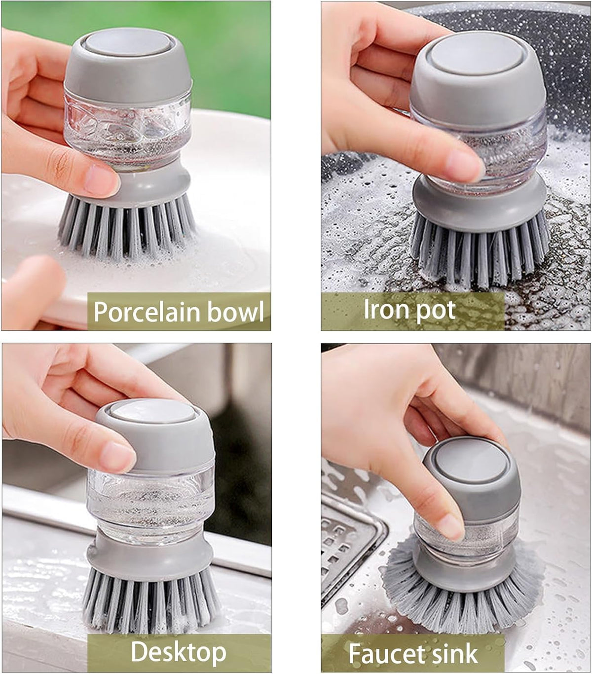 Good Grips Soap Dispensing Palm Brush, Dish Scrub Brush, Kitchen Brushes for Dishes, Kitchen Brush with Holder for Pot Pan Sink Cleaning (Green)