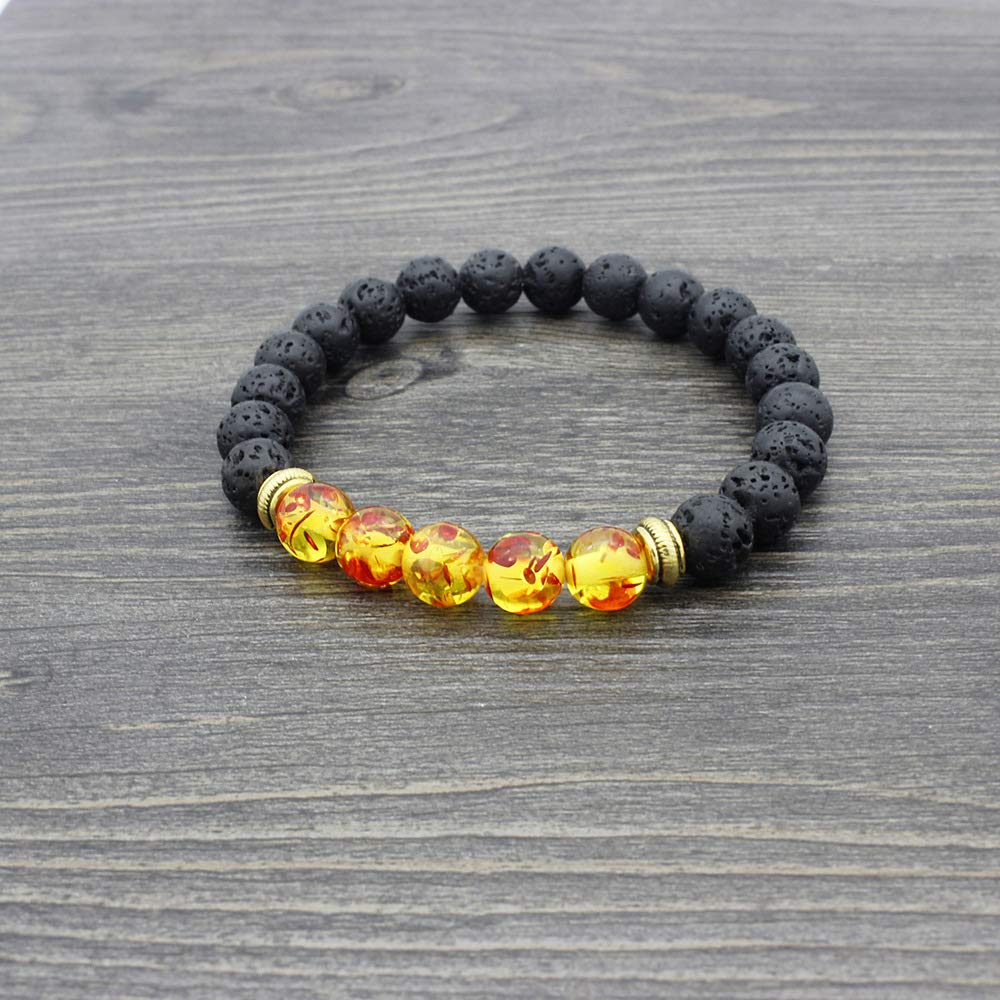 COLORFUL BLING Adjustable Bracelet 8mm Lava Rock Bracelet Bead Chakra Bracelet 7 Chakras Healing Bracelet Yoga Stone Beads Bracelets Healing Therapy Bangle for Women Men - Amber