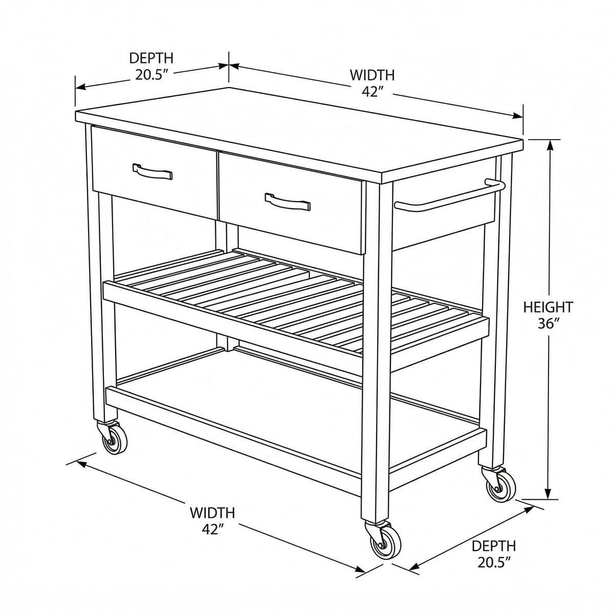 Casaphoria Amanda Collection Solid Wood Kitchen Island, 42" Butcher Block Cart with Cultured Marble Top & Locable Wheels, Prep Table for Small Spaces (Natural)