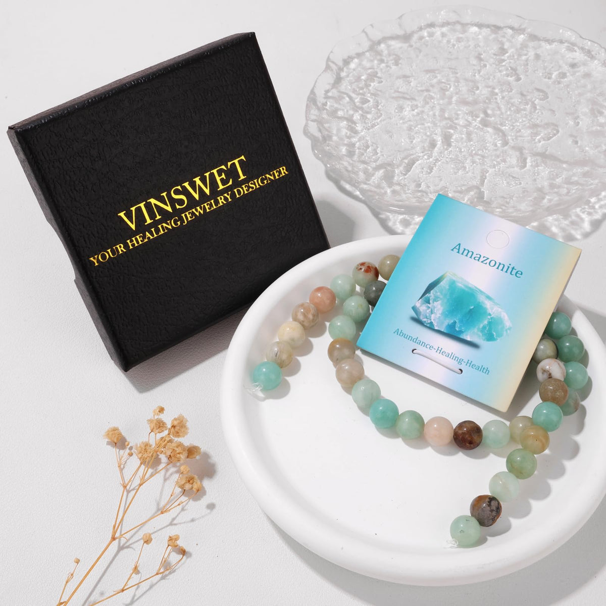 Vinswet 45pcs 8mm Amazonite Natural Stone Beads Round Genuine Real Stone Beading Loose Gemstones DIY Smooth Bead for Bracelet Necklace Earrings Jewelry Making