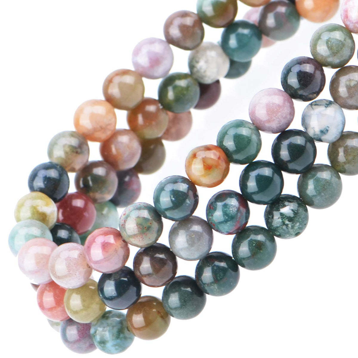 80Pcs Natural Crystal Beads Stone Gemstone Round Loose Energy Healing Beads with Free Crystal Stretch Cord for Jewelry Making (Indian Agate, 10mm)
