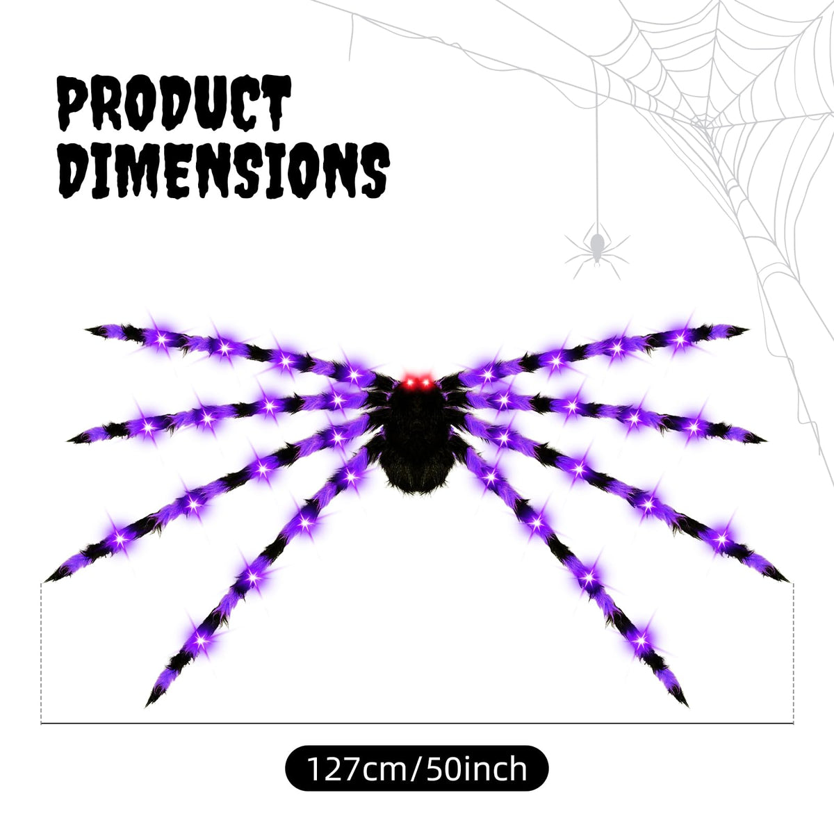 2 Pack 50" Halloween Light Up Spiders, Giant Hairy Spider Decorations with Blue and Purple LED Lights, Scary Indoor Outdoor Halloween Decor for Yard Porch Tree Party Haunted House