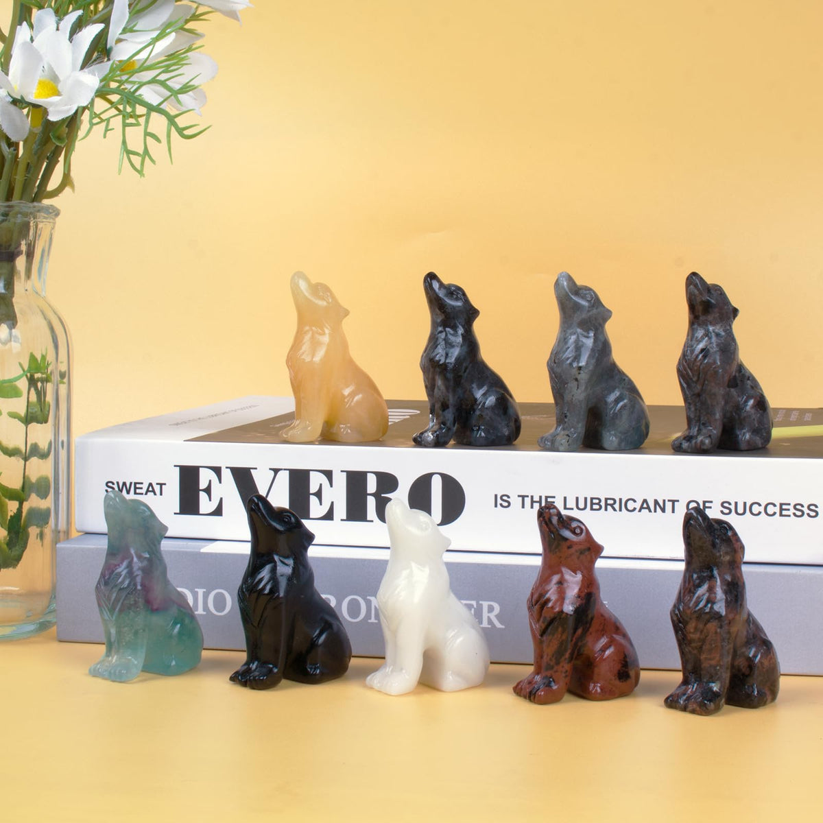 Ytbeoxk 2.1 Inch Yellow Jade Wolf Crystal Statue Gifts Healing Crystal Decor,Wolf Totem Figurines Stone Energy Gemstones, in Bedroom Office Christmas Meditation Gifts for Men Gril Women