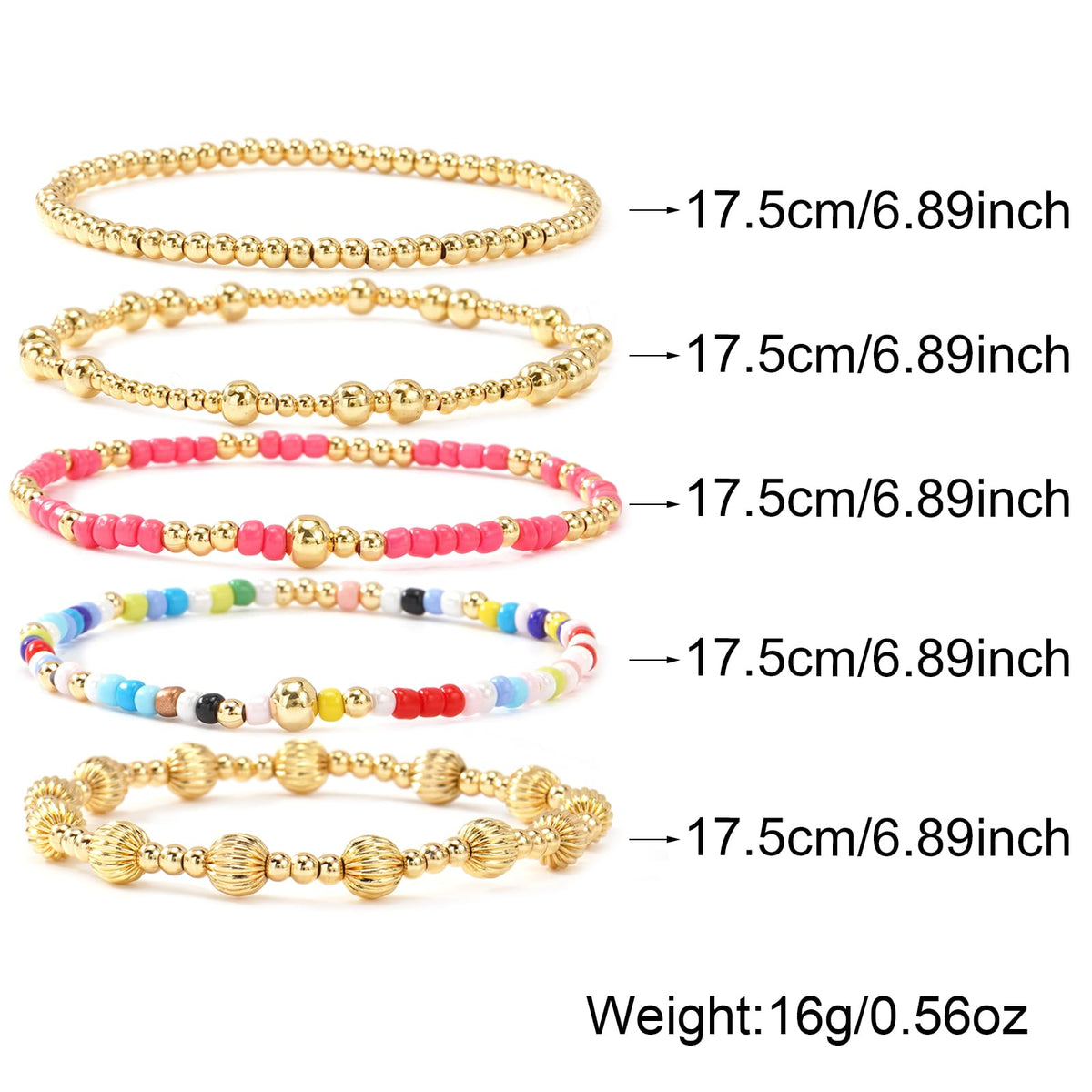 Dainty 14K Gold Plated Beaded Bracelet Stack for Women,Bohemian Stretch Colorful Beads Non Tarnish Stackable Bracelets Set Fashion Party Prom Accessories Jewelry Gift Friendship