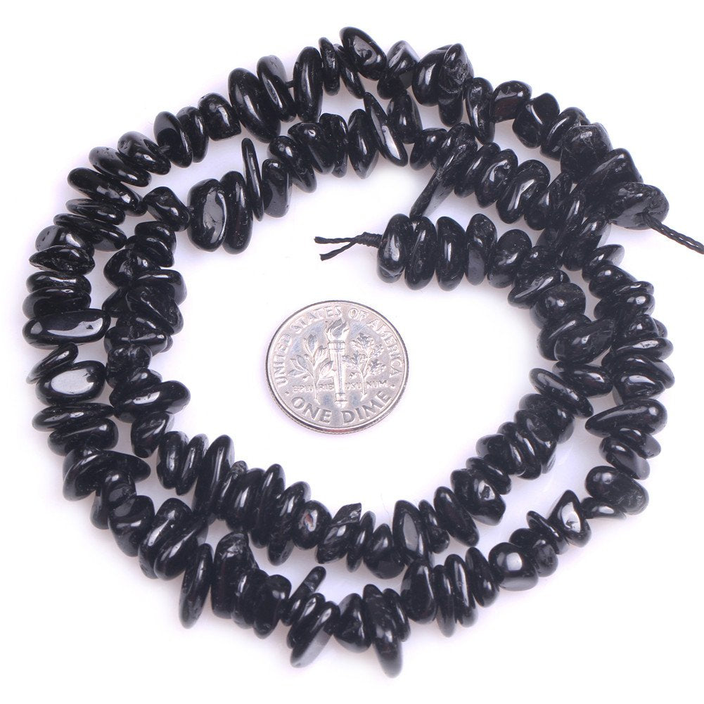 Black Tourmaline Beads for Jewelry Making Natural Semi Precious Gemstone 7x13mm Freeform Strand 15" JOE FOREMAN