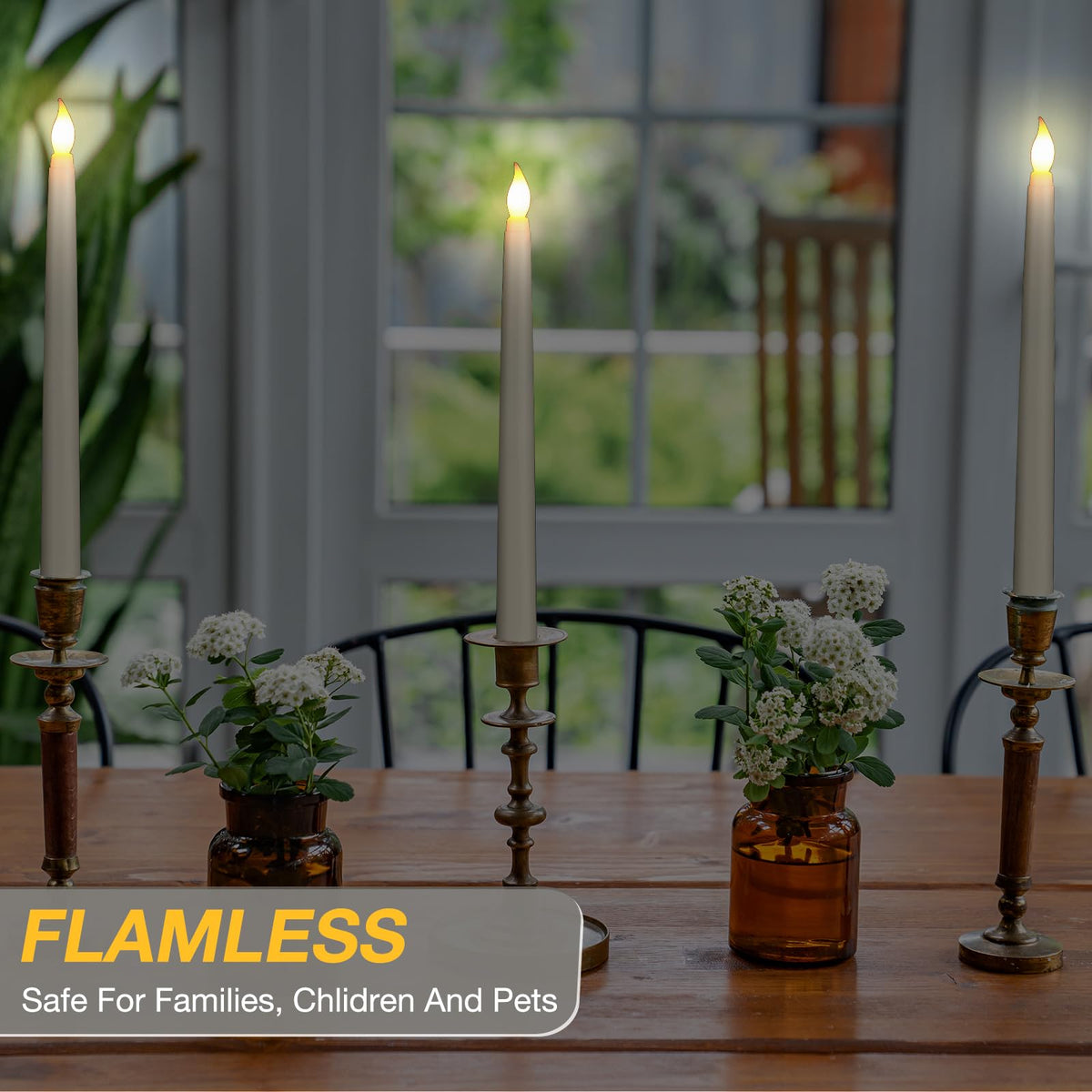 Tuanse 24 Pack 24 Pack Flameless Flicker Taper Candles Bulk with Remote and Timer, Battery Operated LED Warm White Taper Candles Light for Home Wedding Decoration Gifts (Beige,10 Inch)