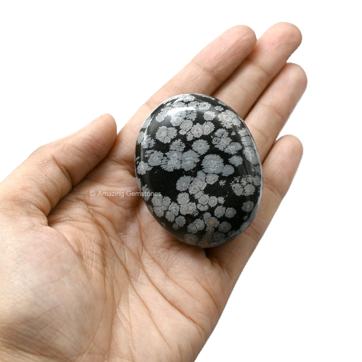 Amazing Gemstone Snowflake Obsidian Crystals and Healing Stones - Large Palm Stone Crystals Piedra - Crystal for Good Luck, Positive Energy, Meditation - Unique Stocking Stuffers, Gifts for Women