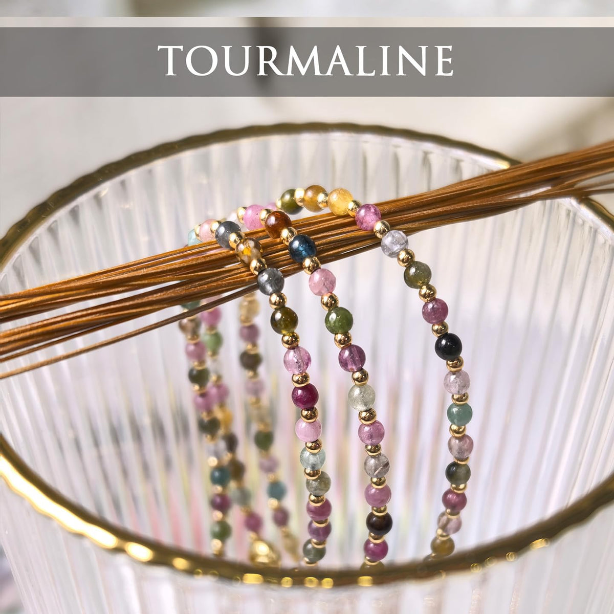 Morchic 3mm Multi-Color Tourmaline Natural Gemstone Beaded Bracelet for Women, Dainty Charm Jewelry, Adjustable 7.1-8.6", Ideal Birthday Holiday Gift