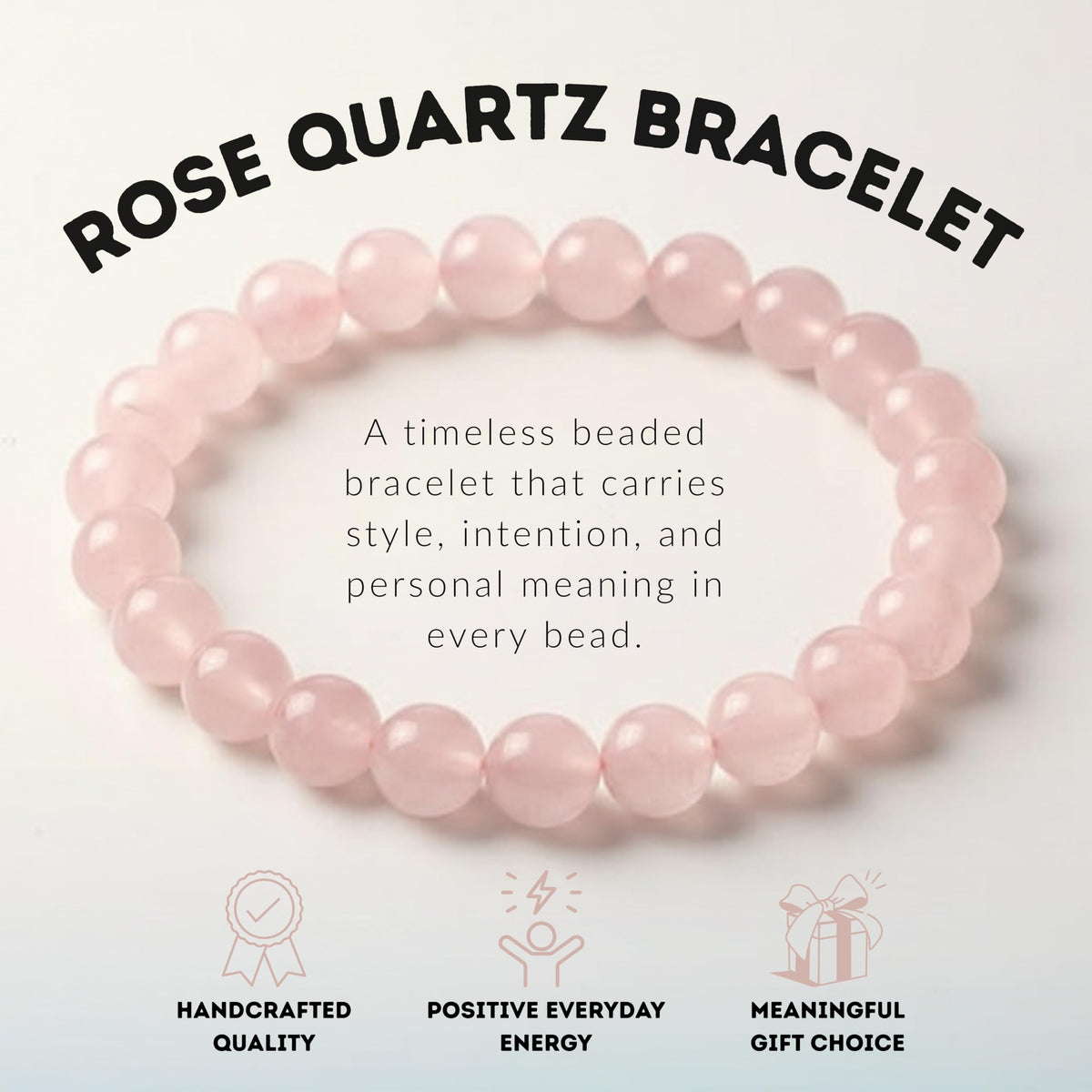 Cherry Tree Collection – Handmade Madagascar Rose Quartz Bracelet for Women & men – 8mm Beaded Crystal Bracelet for Healing, Positive Energy, Protection & Gift Ideas (Small)