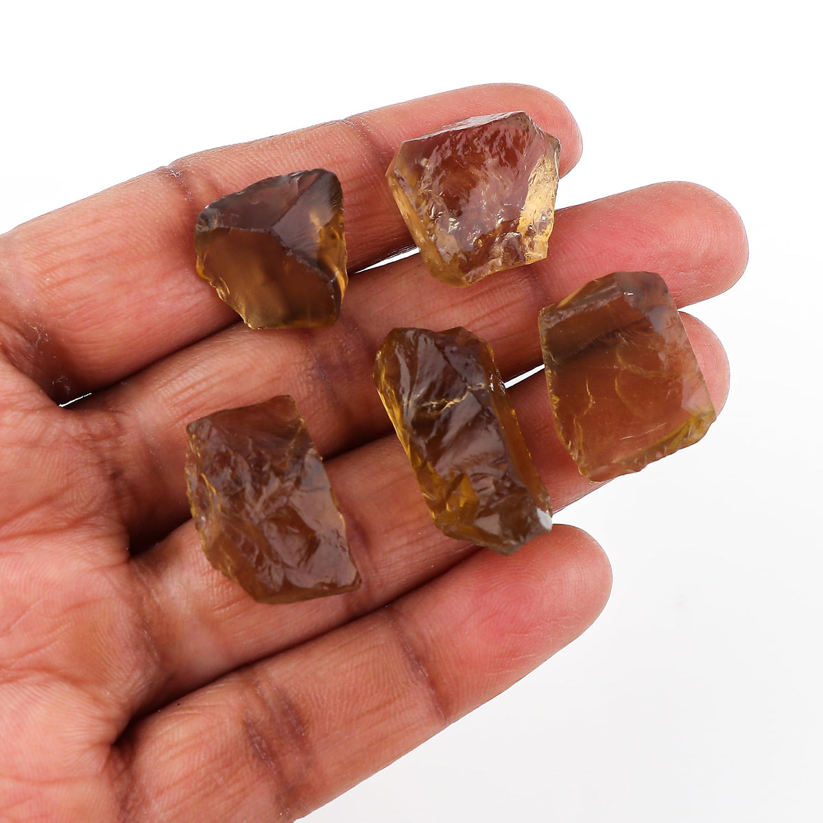 CRYSTALINES 5pcs AAA Grade Wholesale Genuine Raw Cognac Quartz Gemstones, Assorted Rough Stone, Bulk Loose Supplies, DIY Crafts-Jewelry Making, Healing Crystals, Wire Wrapping, Gem Collection