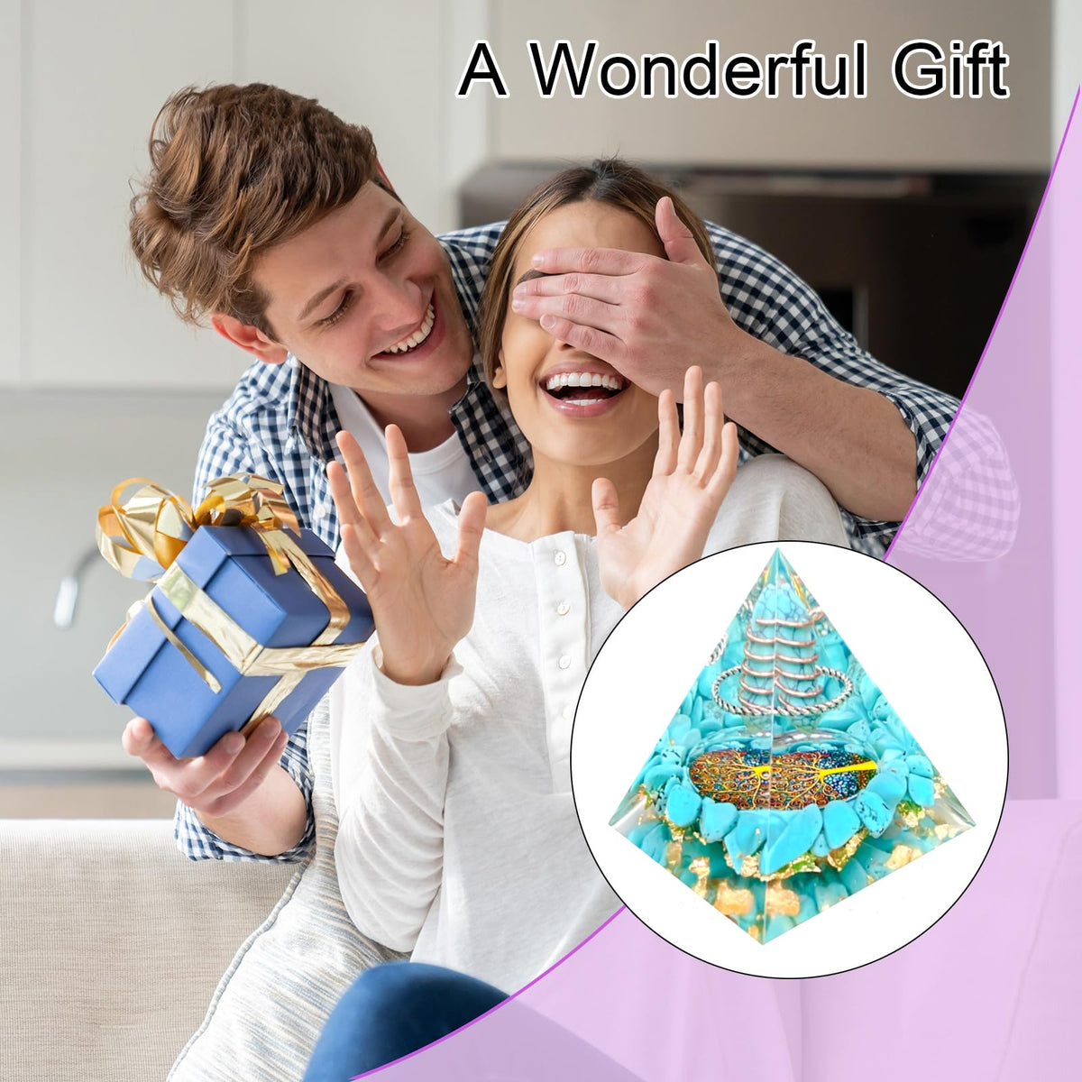 Saefheled Crystal Column Orgone Pyramid Energy Generator,Natural Turquoise&Blue pine stone Orgonite Crystal Healing Pyramid,for Reduce Stress, Balance Chakra,Meditation Attract Luck,Wealth Health(6cm)